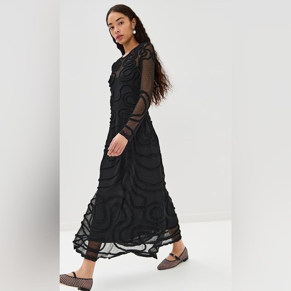 Ulla Johnson Valentina Dress Size Small Black Embroidered Mesh Maxi - Picture 3 of 10